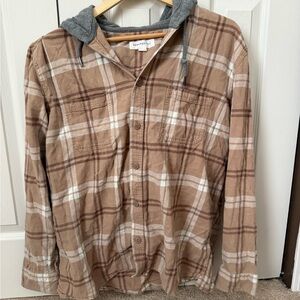 Aeropostale Brown & Gray Plaid Hooded Shirt Jacket
